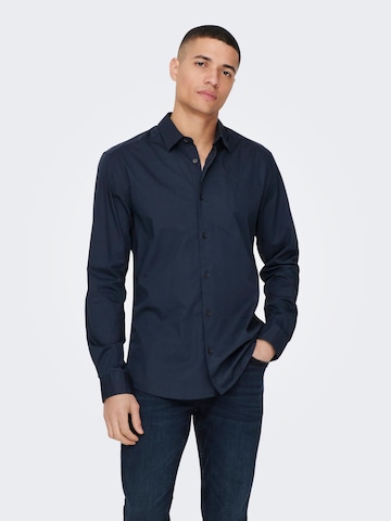 Coupe slim Chemise 'Andy' Only & Sons en bleu : devant