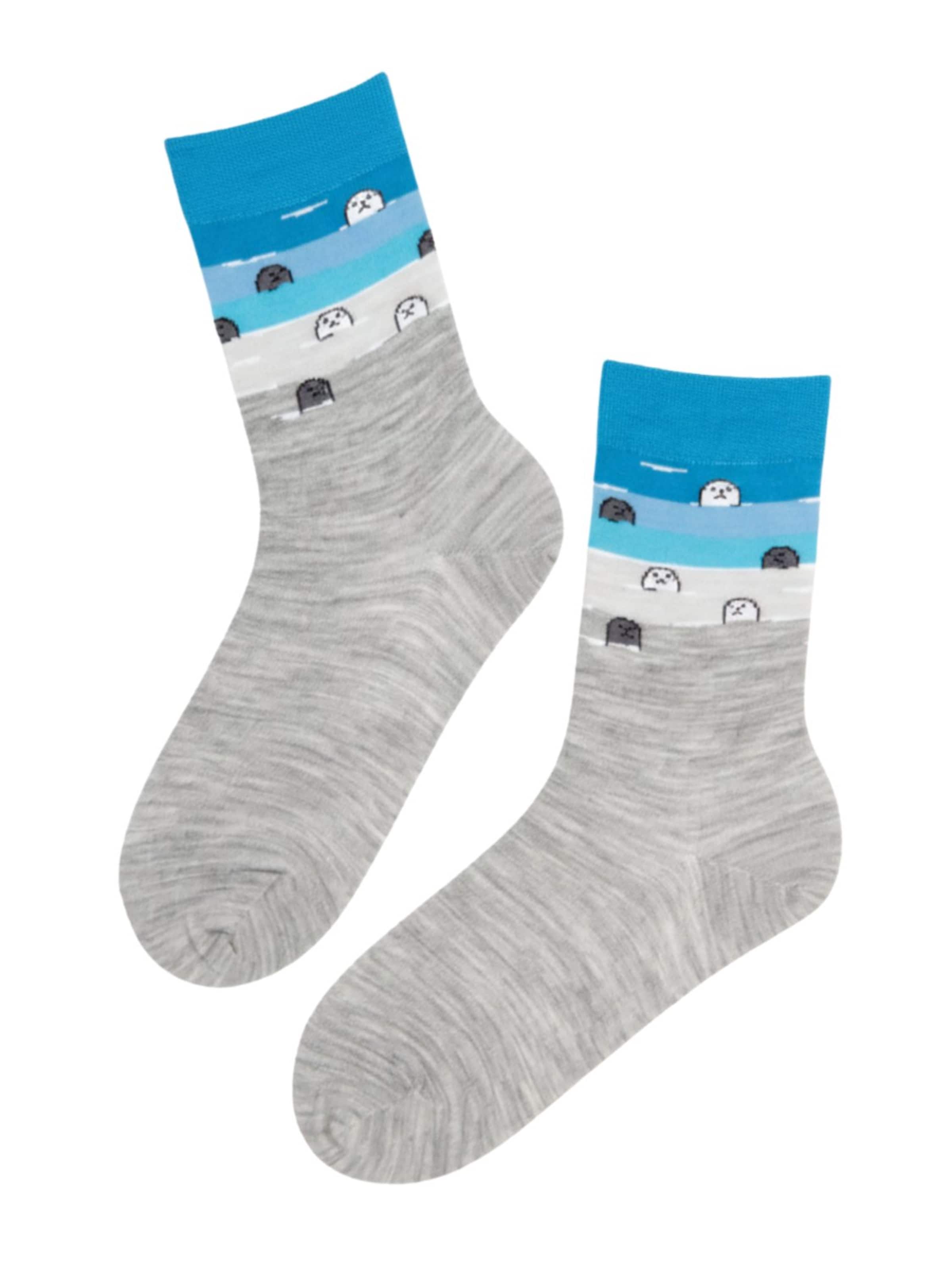Sokisahtel Sokken 'HEYYOU merino wool socks with seals' in Grijs: voorkant