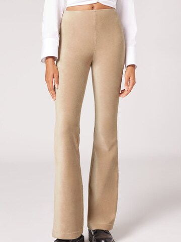 CALZEDONIA Flared Leggings in Beige: front