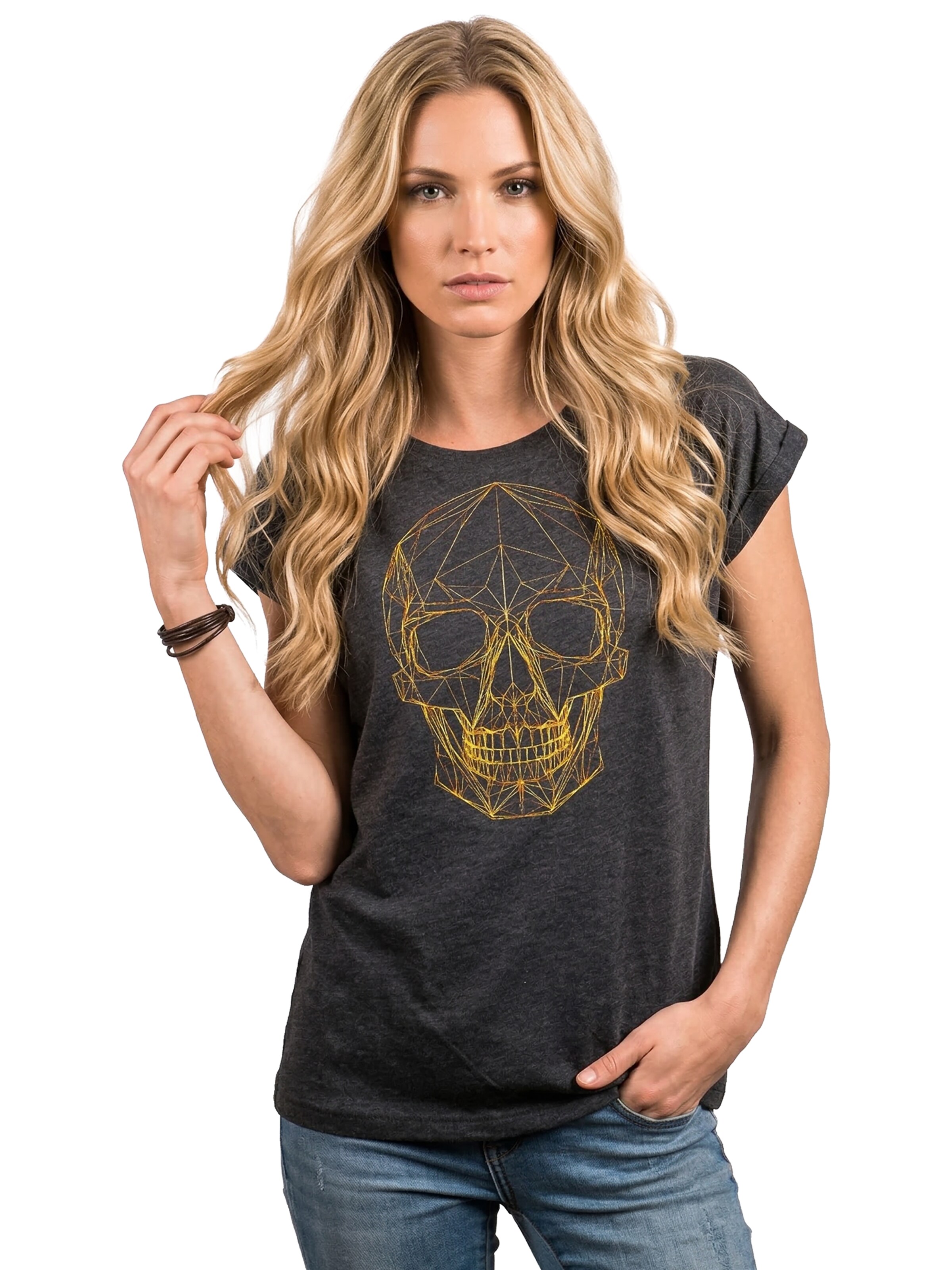 MAKAYA Shirt 'Line Skull' in Grey: front