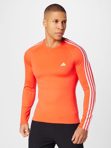 ADIDAS PERFORMANCE - Camisa funcionais 'Techfit 3-Stripes ' em laranja: frente