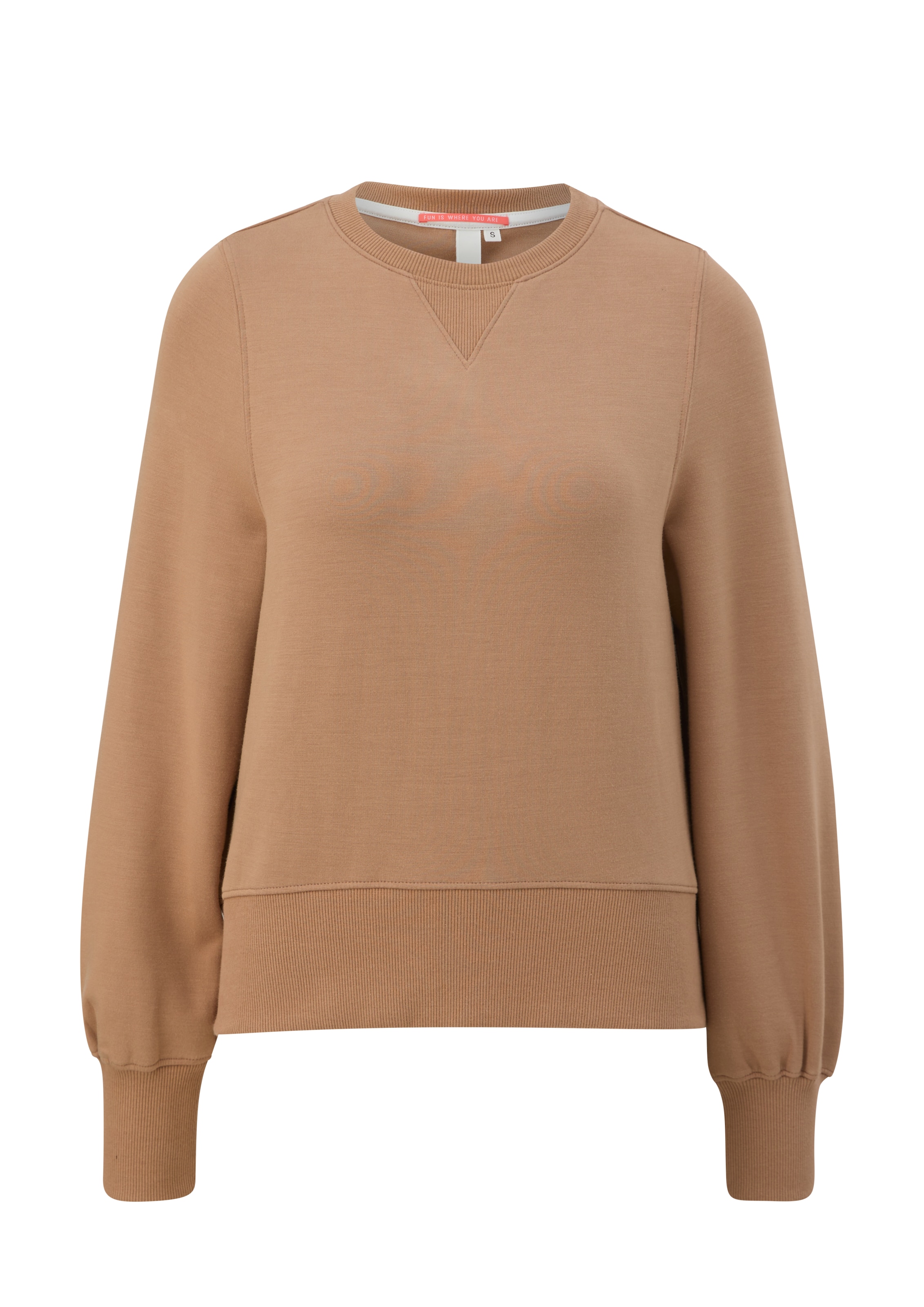 QS Μπλούζα φούτερ σε καφέ: μπροστά