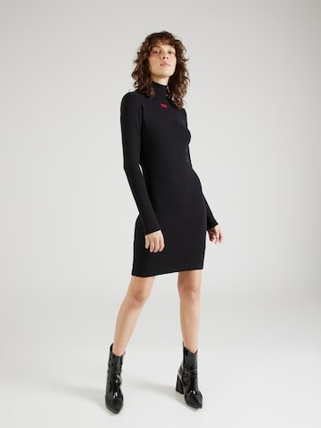 HUGO Red - Vestido de malha 'Naloniki' em preto: frente