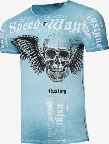 Rusty Neal T-Shirt mit 'Flying Skull' Front Print in Blau