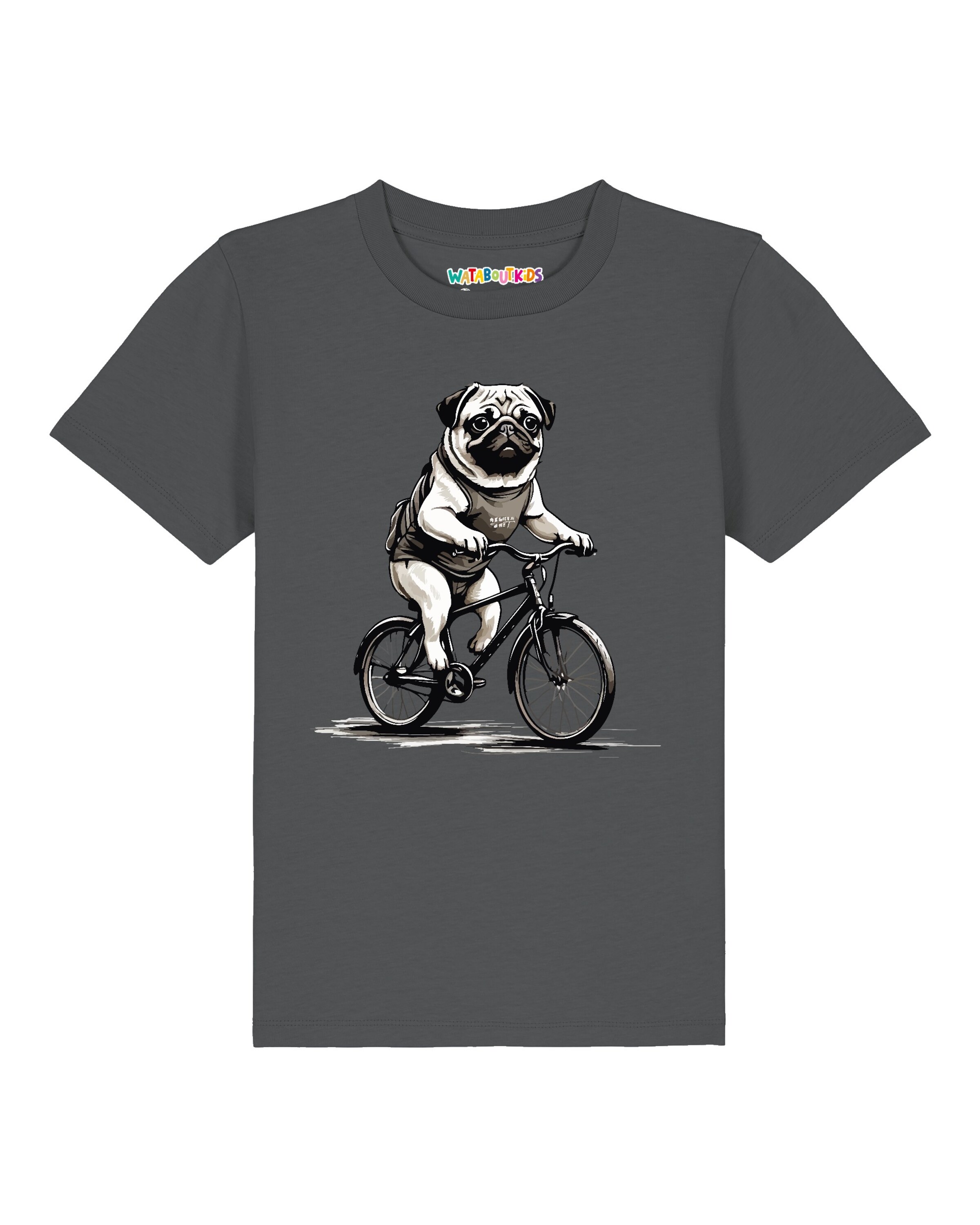 watabout.kids Shirt 'Mops auf Fahrrad' in Grijs: voorkant