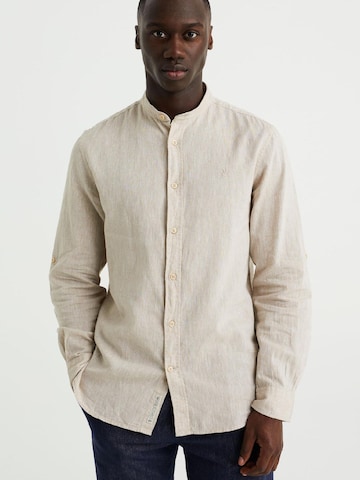 WE Fashion Slim fit Button Up Shirt in Beige