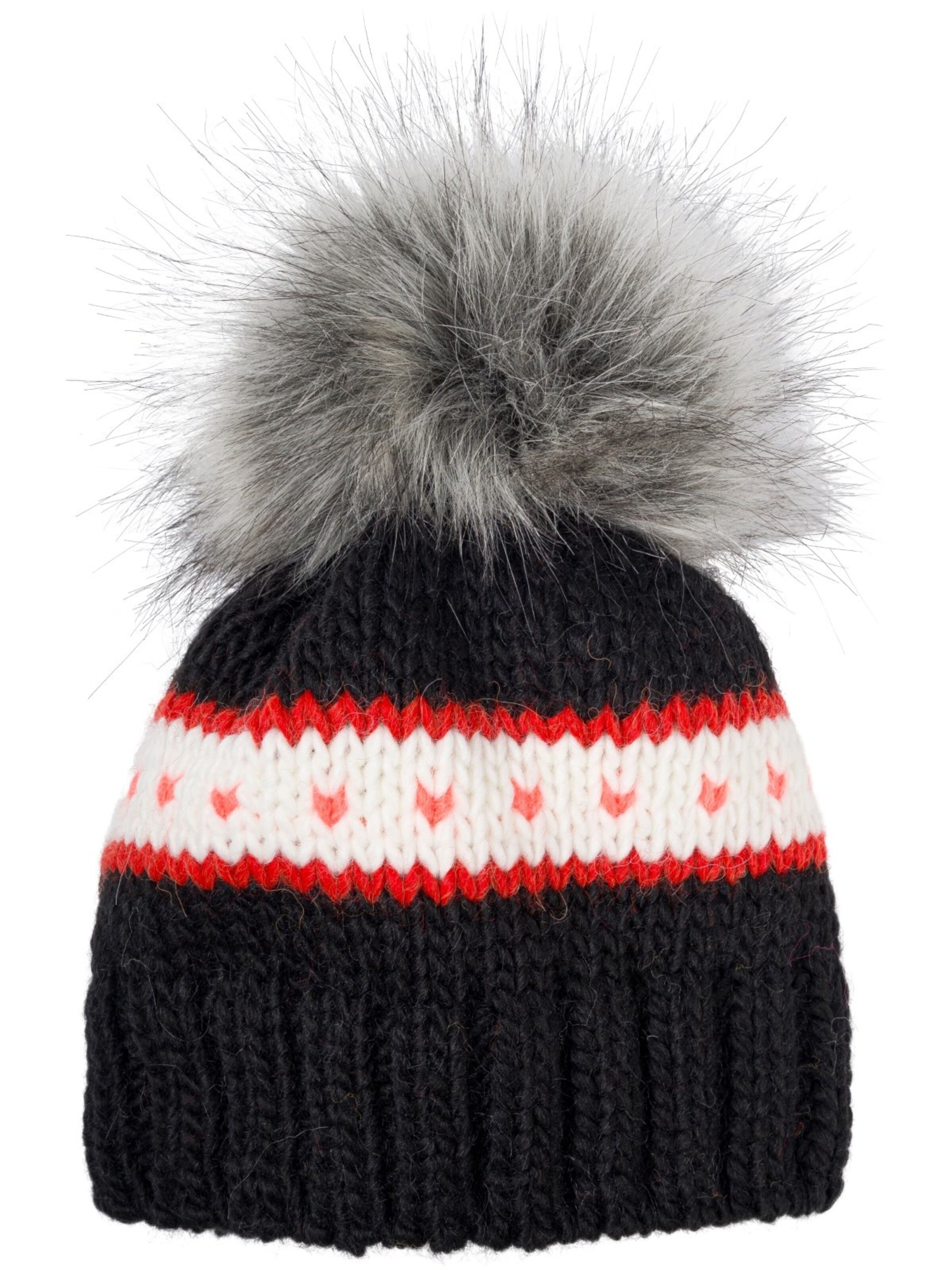 styleBREAKER Beanie 'Kinder Strick Bommelmütze Herzmuster' in Black: front