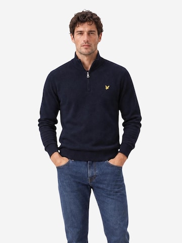 Lyle & Scott Tröja 'Cotton Merino Quarter Zip Jump 263MLSKN2112VC' i blå: framsida