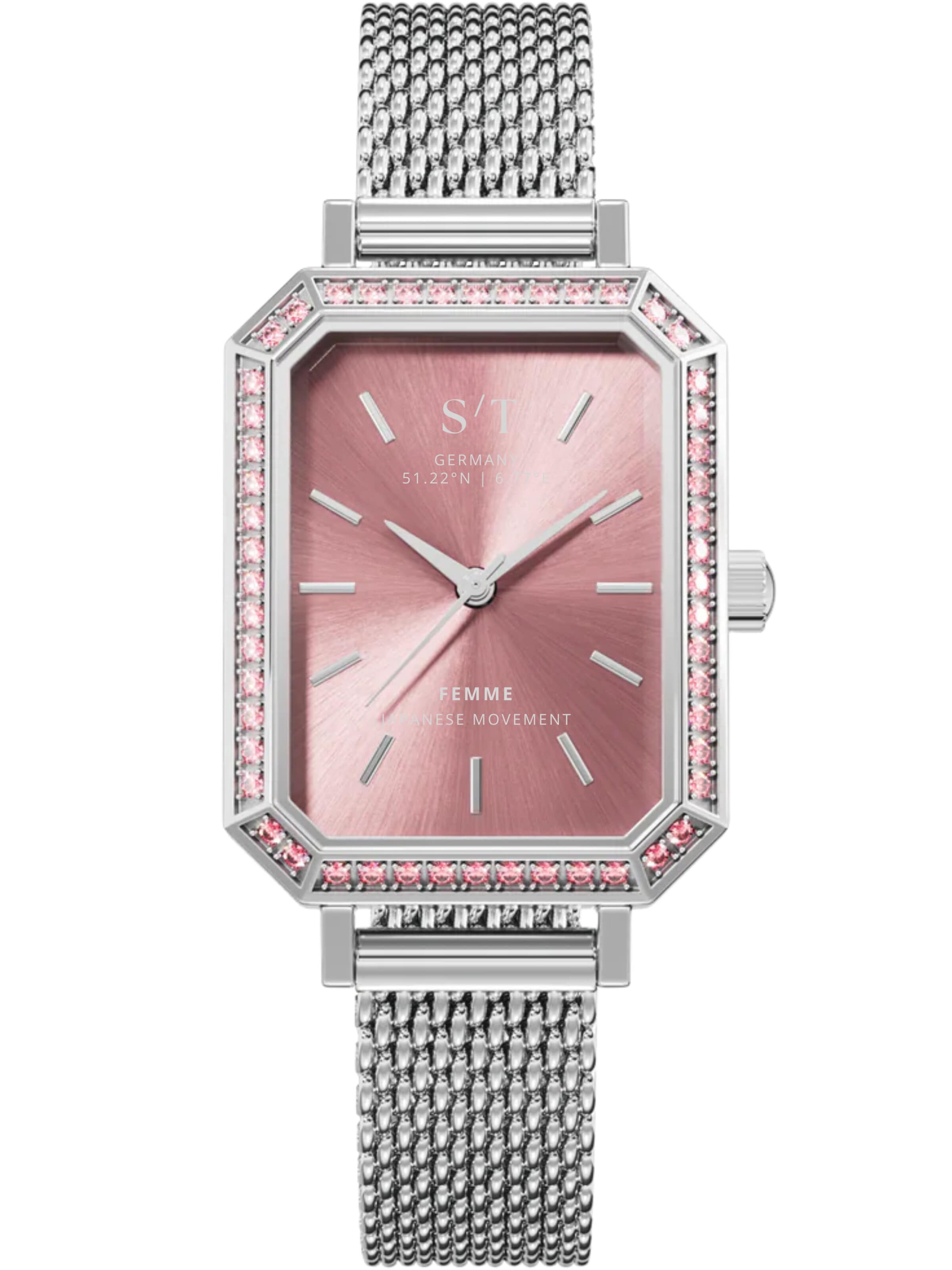 S&T Design Analog Watch 'S/T FEMME' in Pink: front