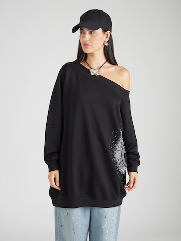 Bluză de molton de la GUESS pe negru: față