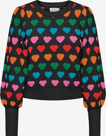 ONLY Пуловер 'HEARTBEAT' в черно: отпред