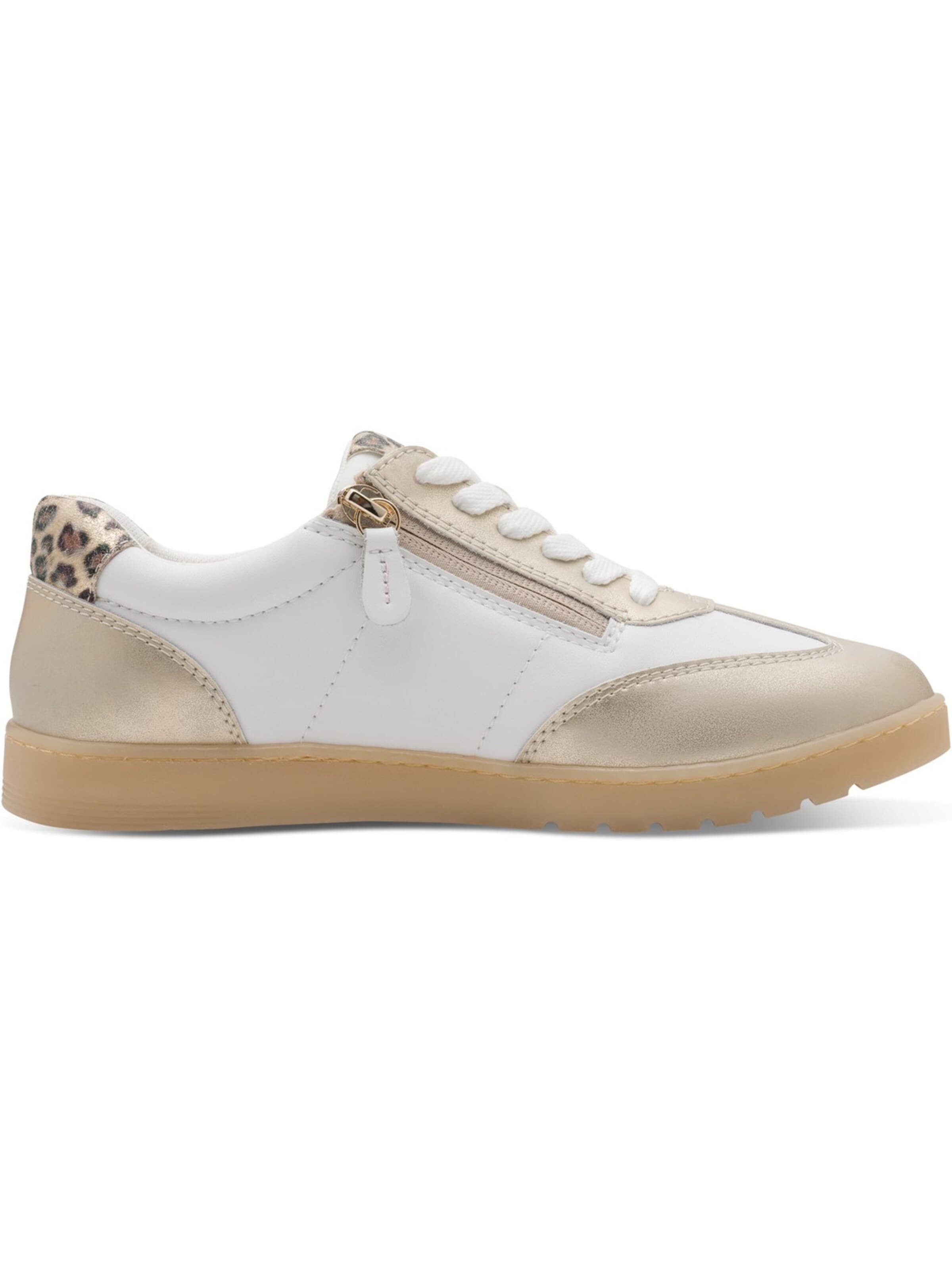 Baskets basses 'Tamaris Comfort Sneaker - Weiß/Gold Leder/Synthetik' Tamaris Wide Fit en blanc