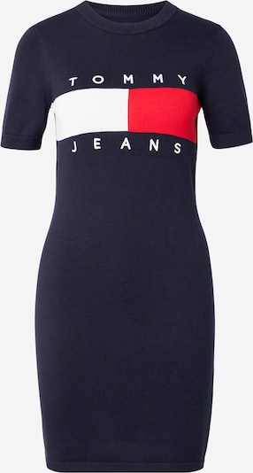 XS-S dydžio Megzta suknelė iš Tommy Jeans, spalva – tamsiai mėlyna jūros spalva / raudona / balta, Prekių apžvalga