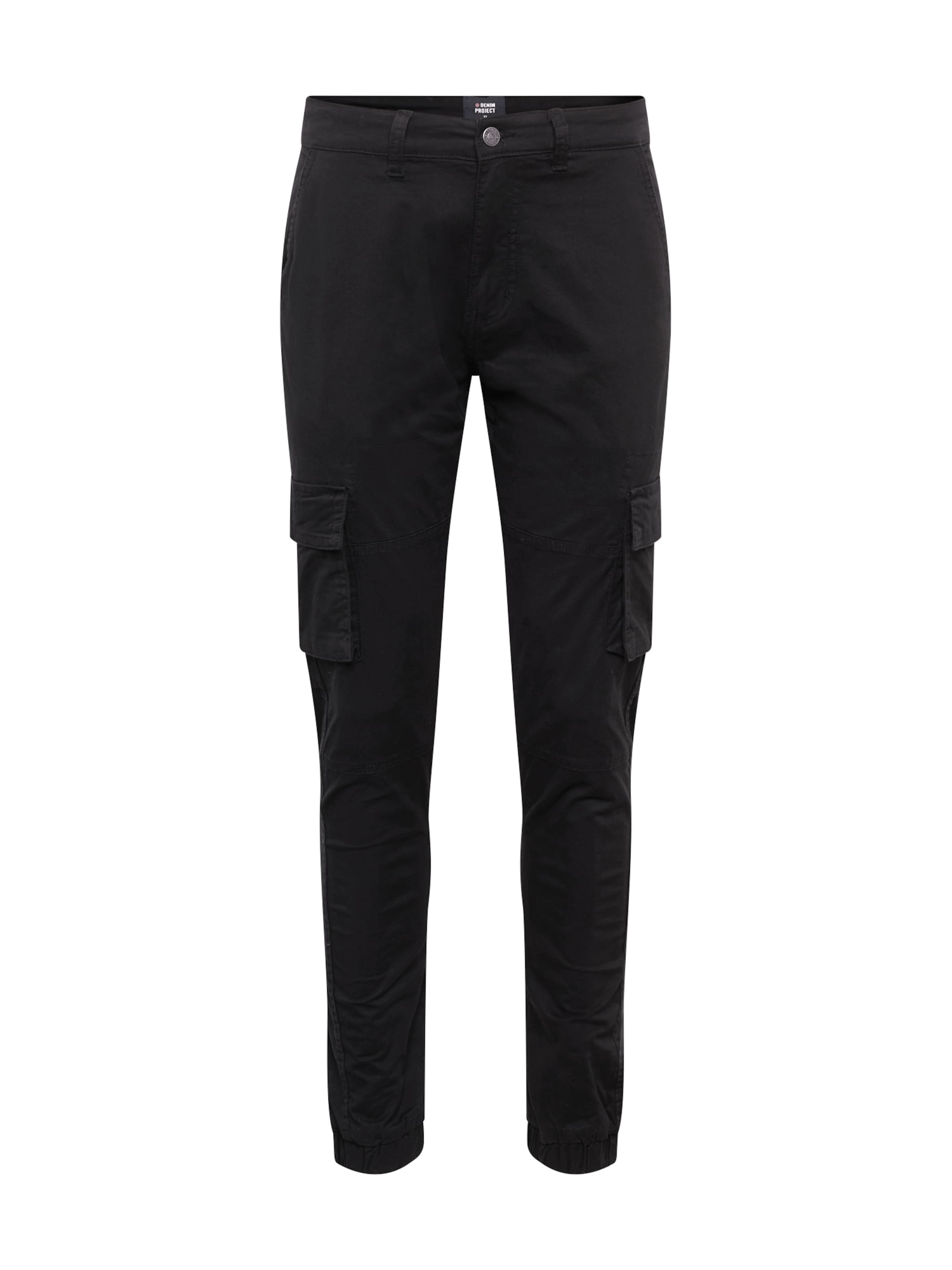 Denim Project Tapered Cargo Pants in Black: front