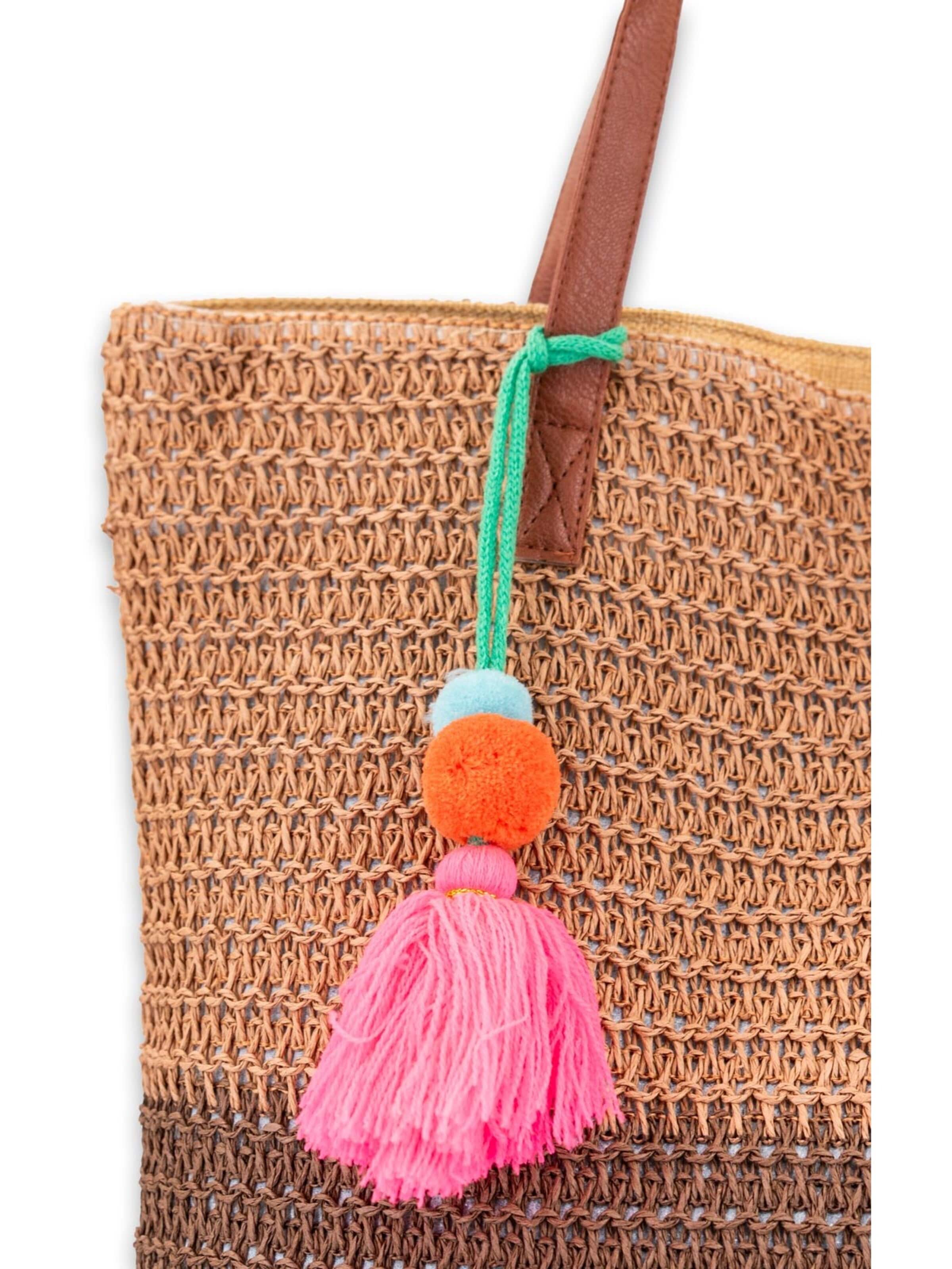 styleBREAKER Strandtasche 'Korbflecht Henkeltasche - Basttasche 2-Farbig'‌‌‌‌ in Braun