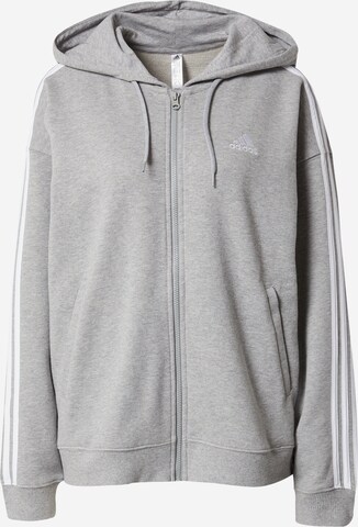 ADIDAS SPORTSWEAR Athletic Zip-Up Hoodie 'Essentials 3-Stripes French Terry ' in Grey: front