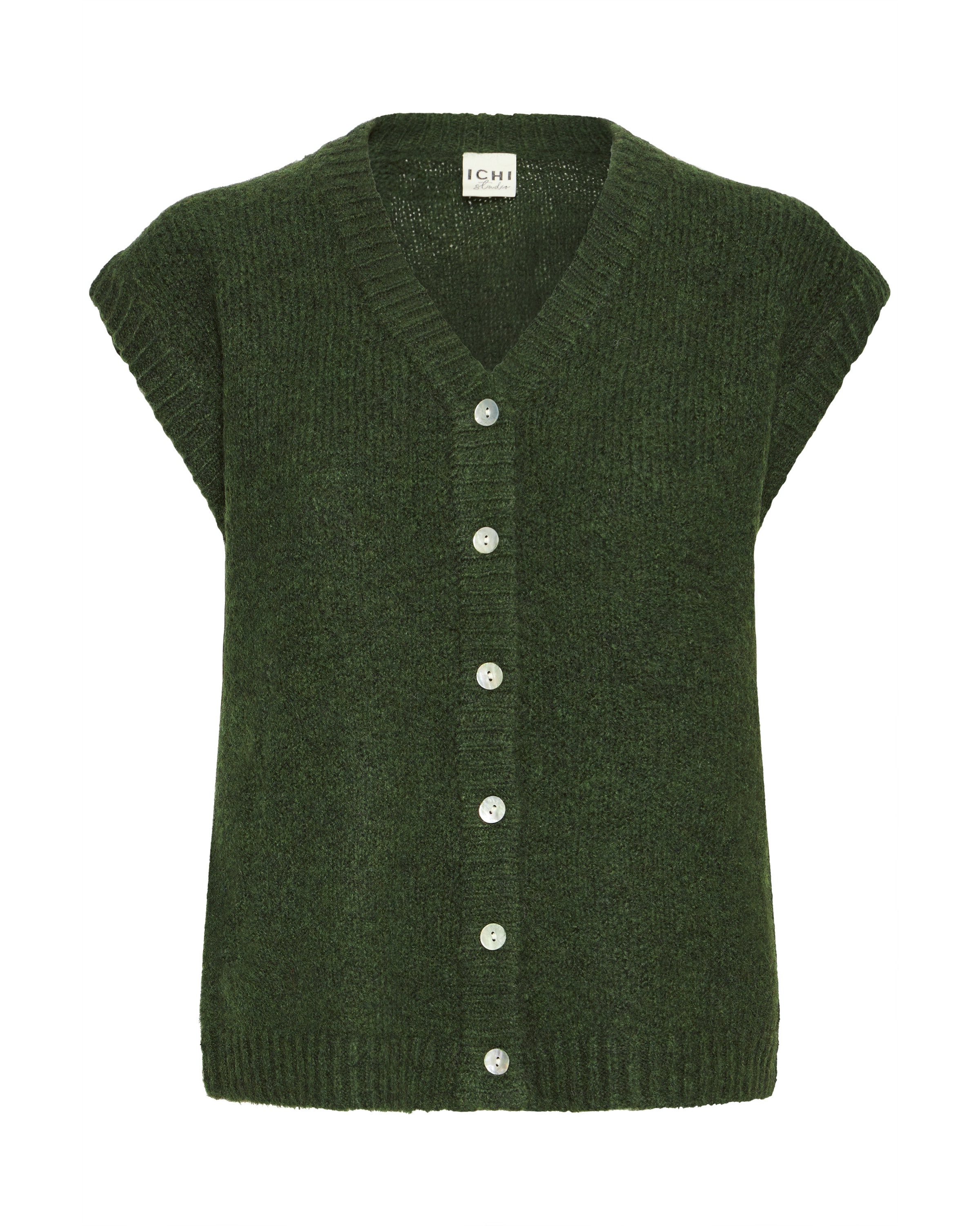 ICHI Gebreide bodywarmer 'IHBelablue' in Groen: voorkant