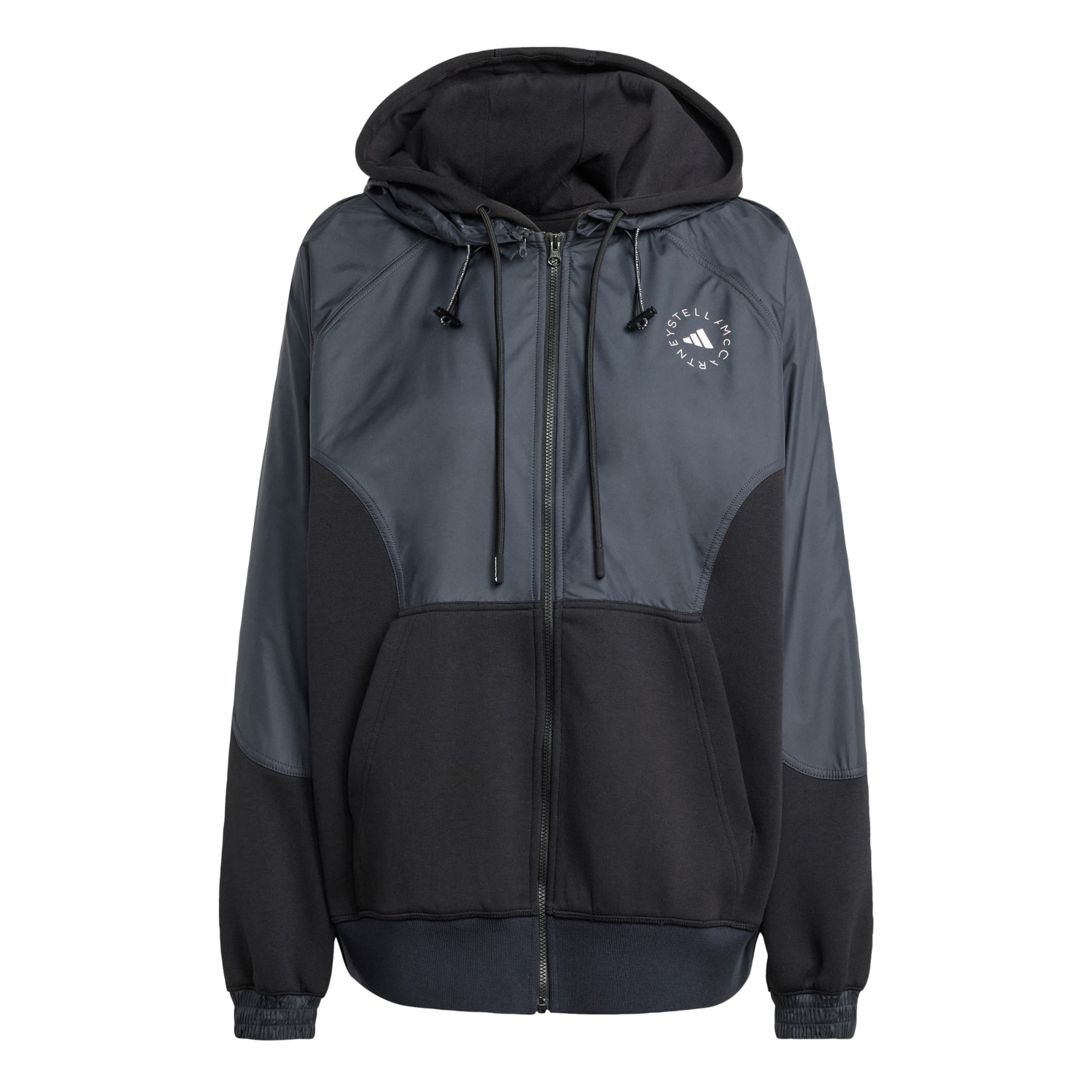 ADIDAS BY STELLA MCCARTNEY Sportsweatjacke 'Material Mix Full-Zip' in anthrazit / schwarz, Produktansicht