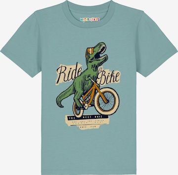 watabout.kids Shirt 'T-Rex Fahrrad' in Blauw: voorkant