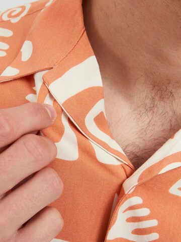 JACK & JONES Comfort fit Button Up Shirt 'JJLuke Ocean Resort' in Orange