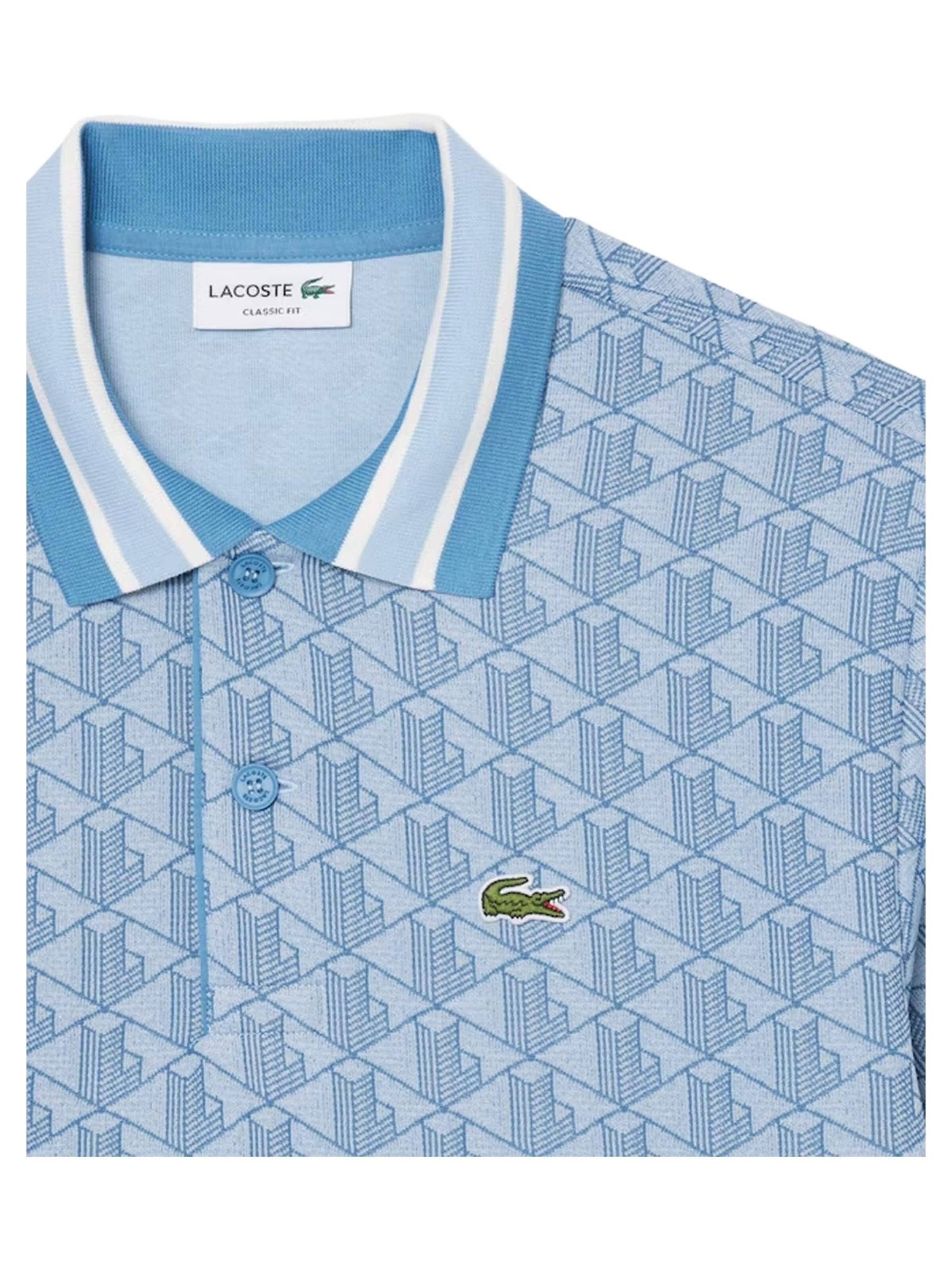 LACOSTE - Camisa 'Polo lacoste celeste jaquard monogram shirt' em azul