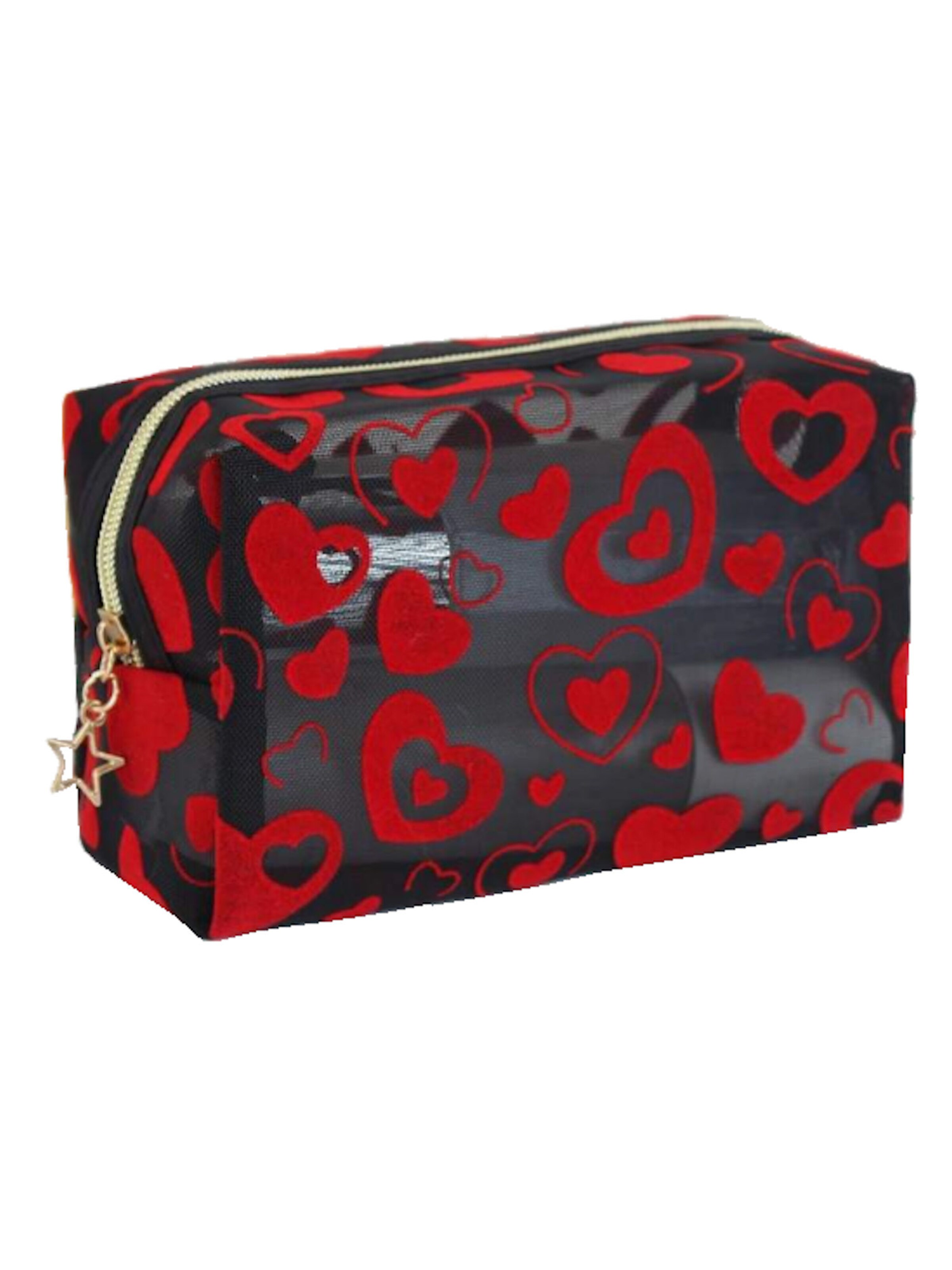 Tomshop24-7 Cosmetic Bag 'Herz beflockt' in Black: front