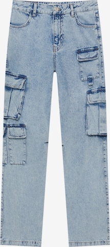 Pull&Bear Wide leg Cargojeans in Blauw: voorkant