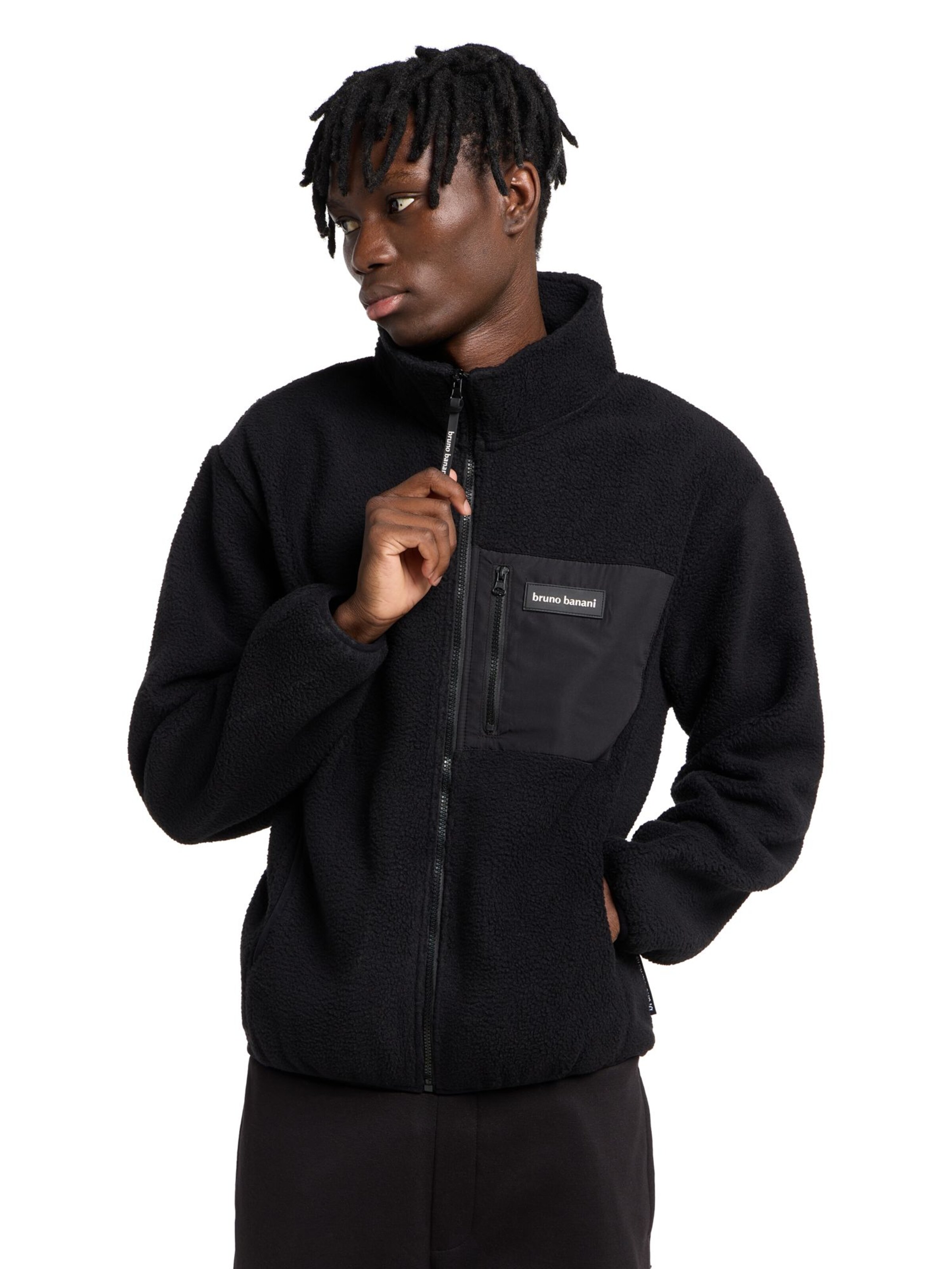 Bruno Banani Fleece Jacket 'FRANK' in Black: front