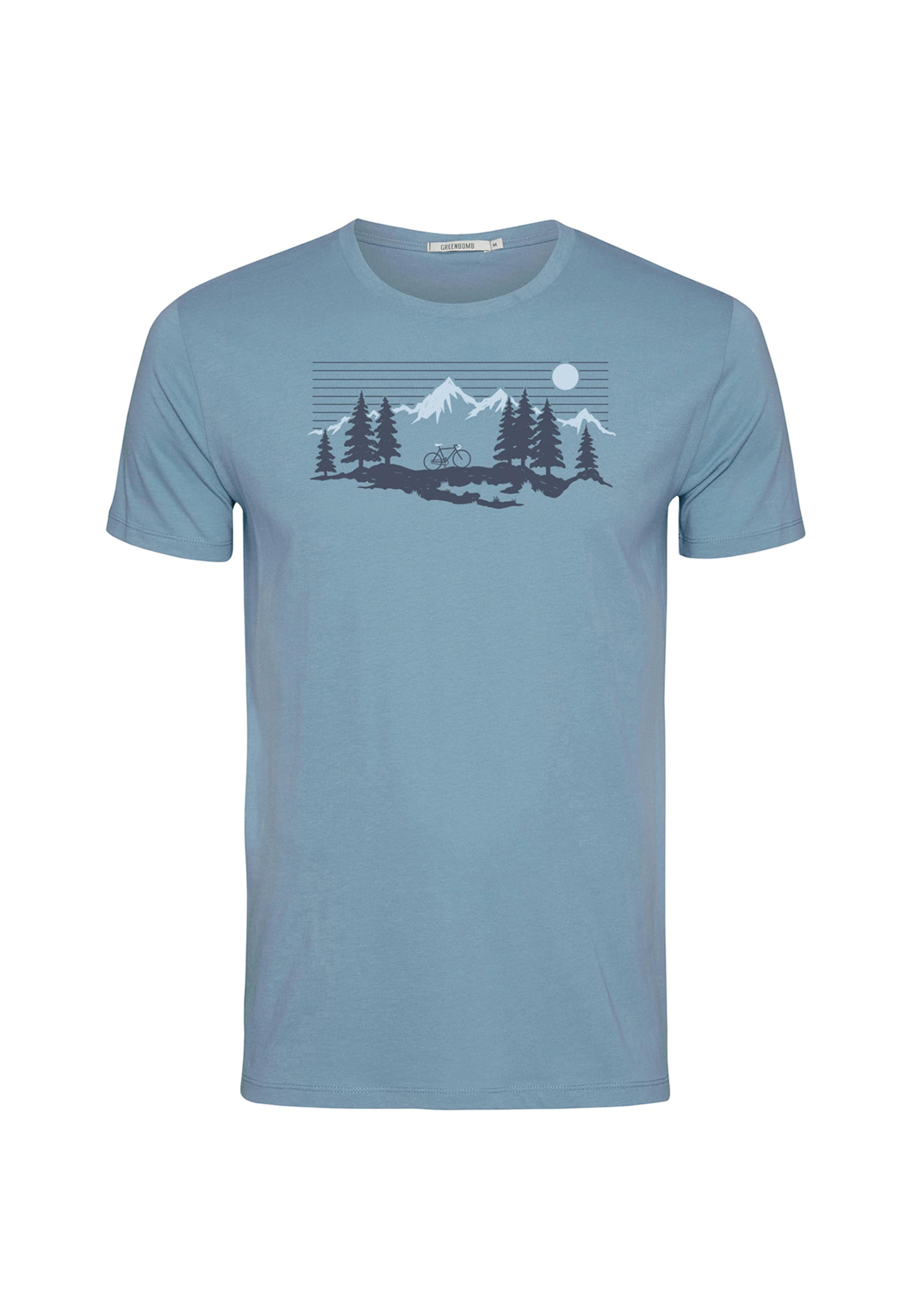 GREENBOMB Shirt 'Bike Mountain Pines' in Blue: front