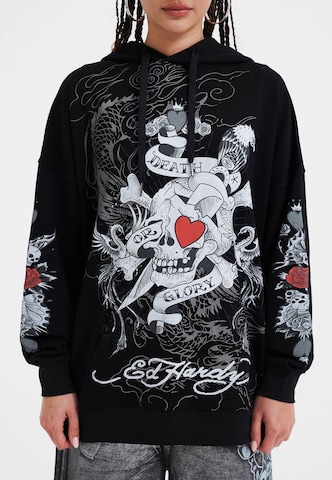 Ed HardySweater majica 'Death Or Glory Love' - crna boja: prednji dio