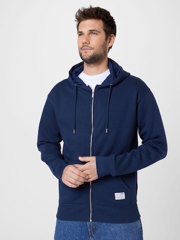 !Solid Zip-Up Hoodie in Blue: front