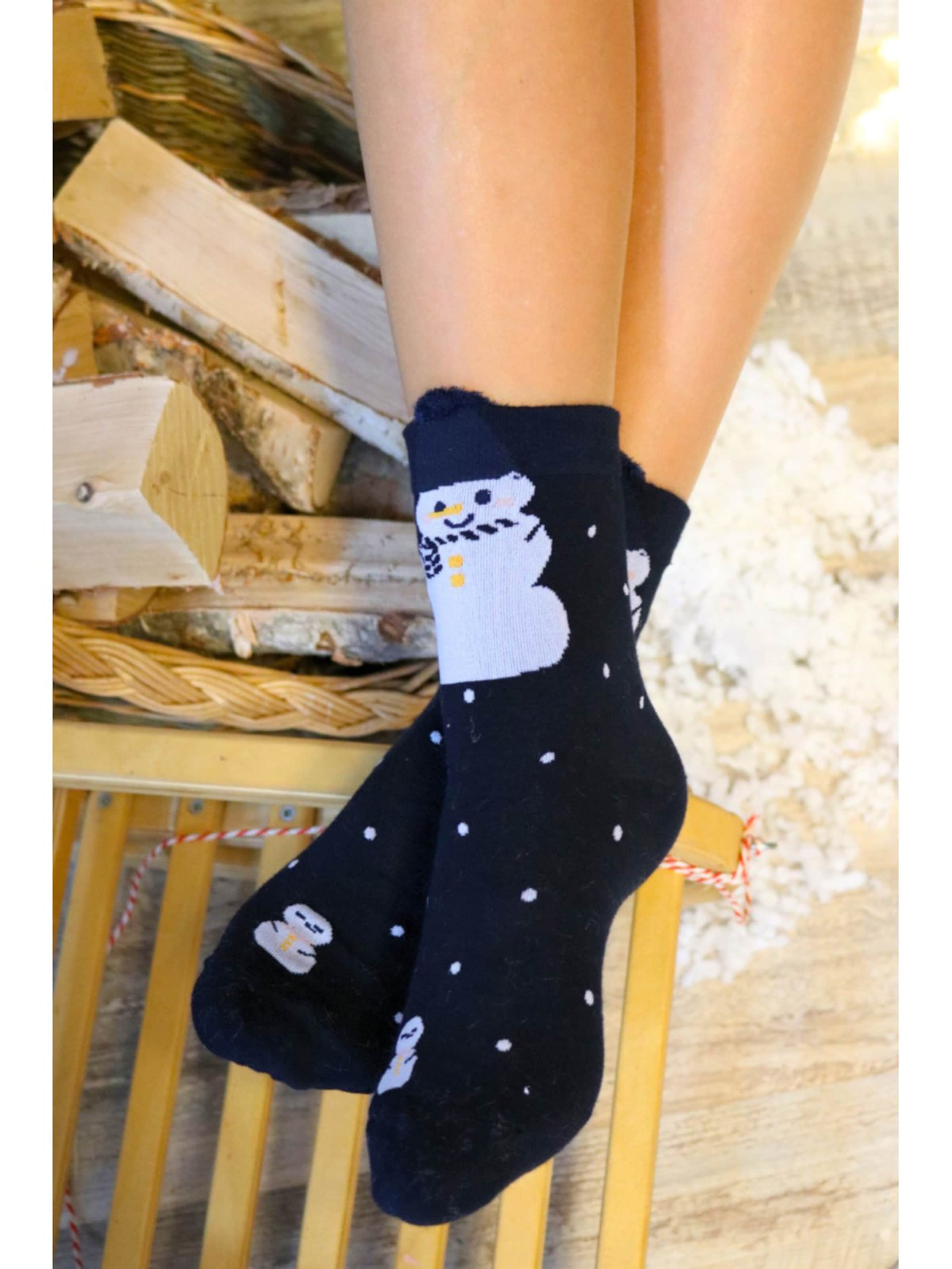 Sokisahtel - Calcetines 'OLWEN cotton Christmas socks with a snowman' en negro: frente