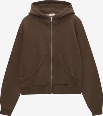 Pull&Bear Sweat jacket in Brown: front