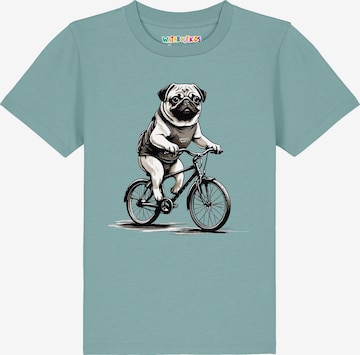 T-Shirt ' Mops auf Fahrrad ' watabout.kids en bleu : devant