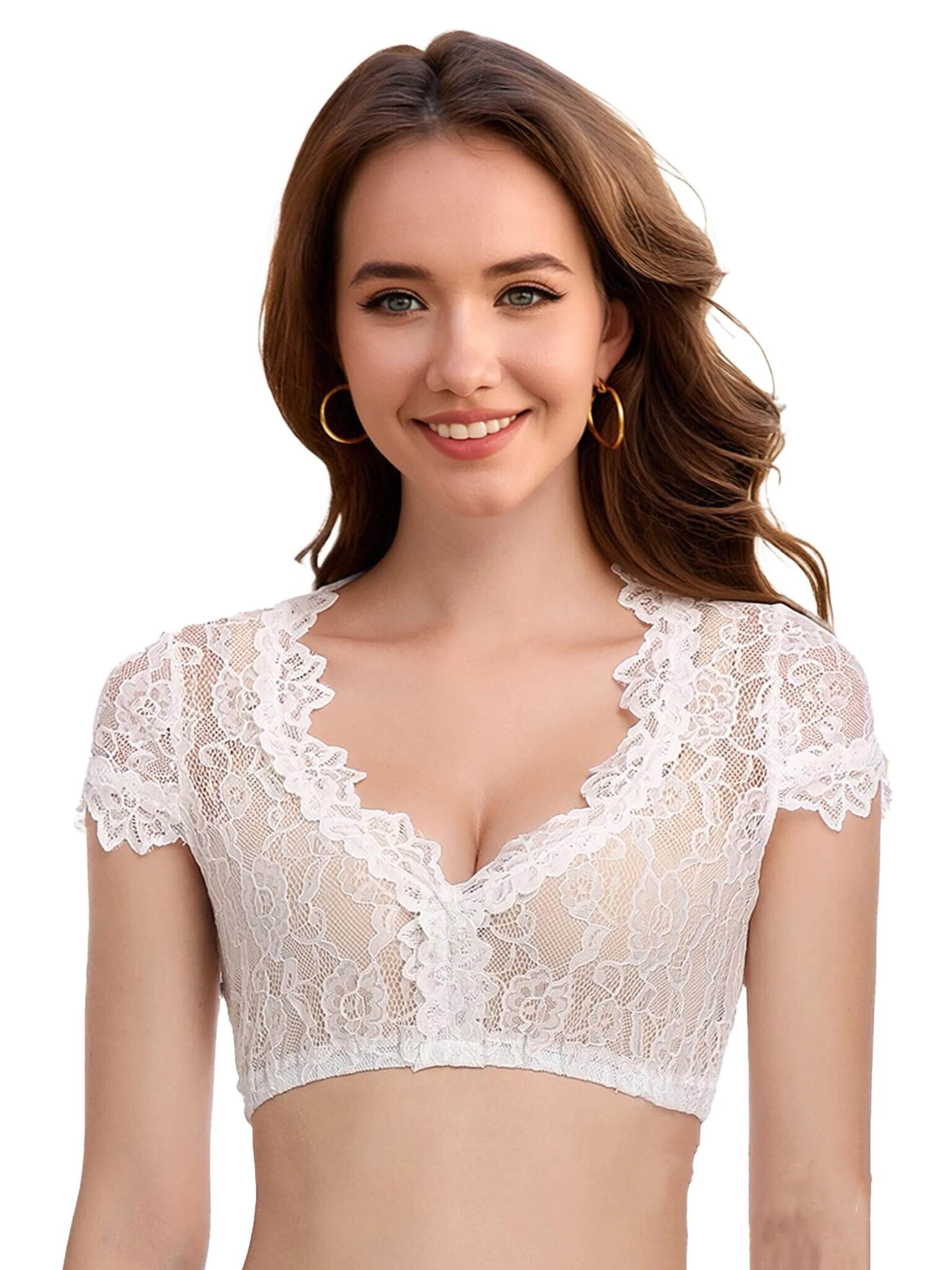 KoJooin Top 'Damen-Dirndlbluse,bayerisches Oktoberfest-Kostüm,kurzärmeliges weißes Dirndlhemd,Crop-Top'‌‌ in Weiß: Vorderseite