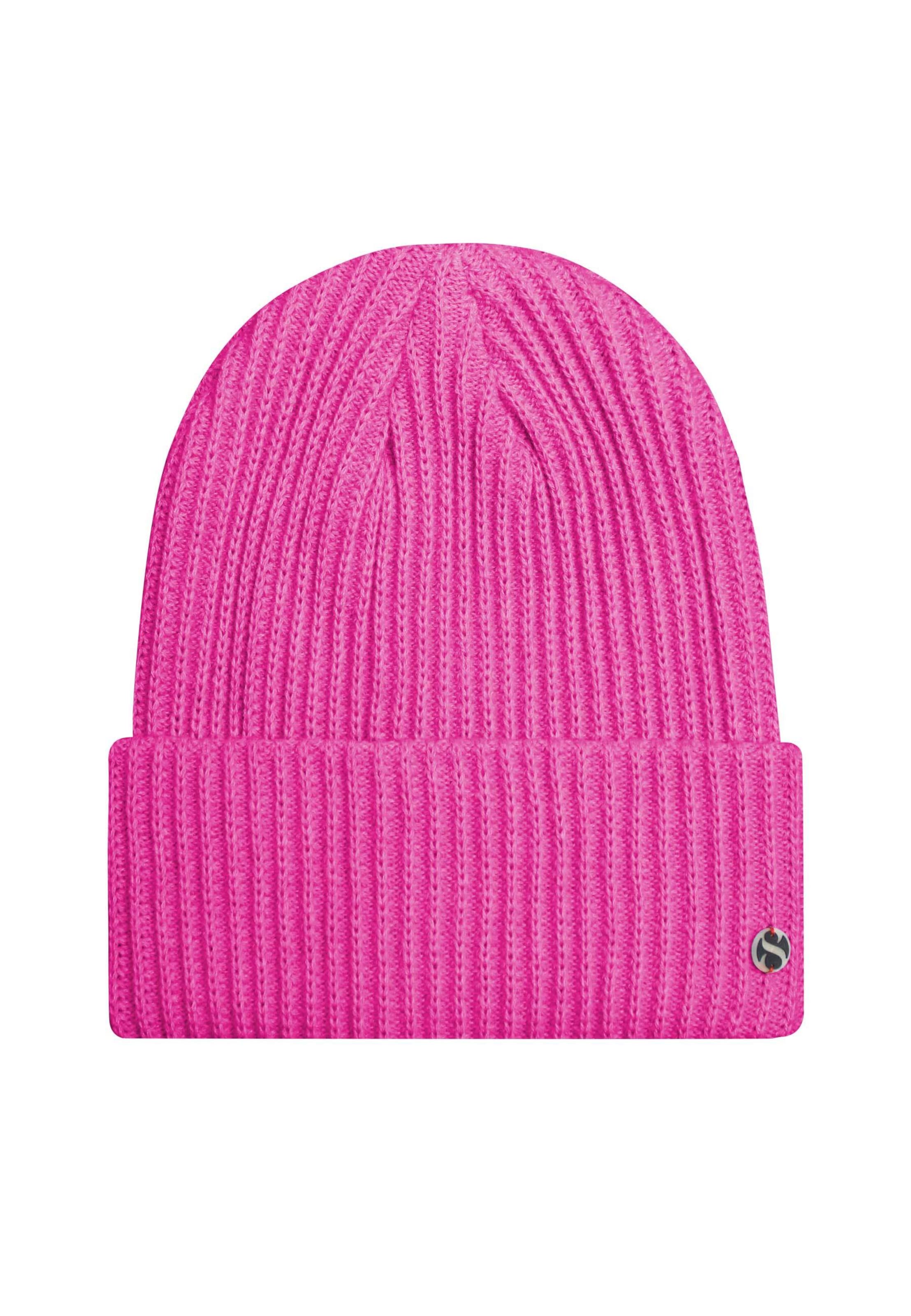 SAMAYA Superweiche Strickmütze, Beanie 'Bailie' in Pink: Vorderseite