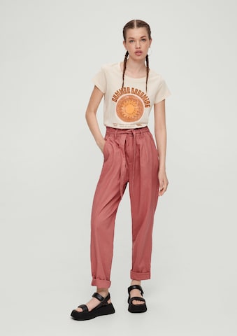 QS Tapered Pleat-Front Pants in Orange