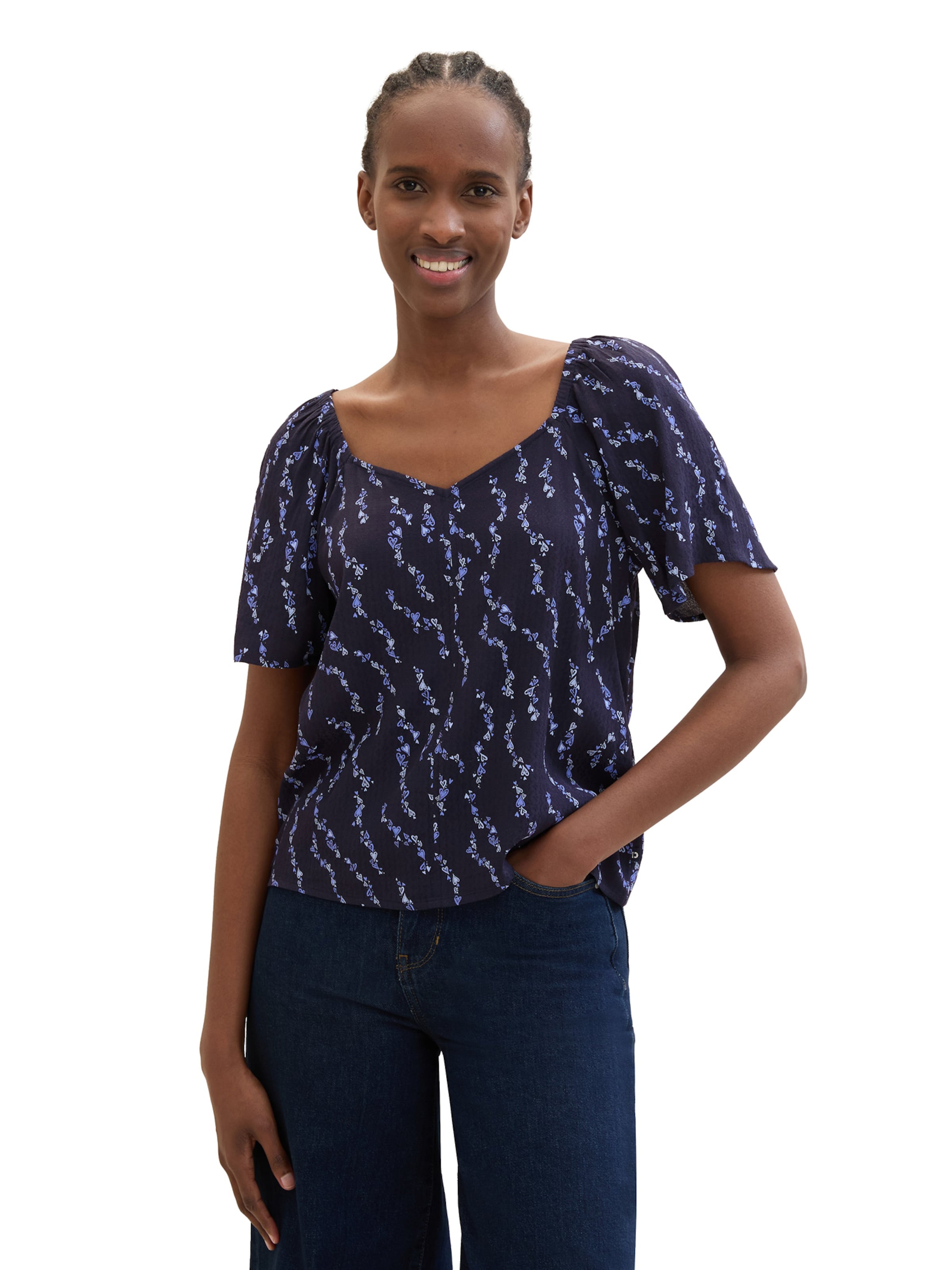 TOM TAILOR DENIM Блуза 'Sweetheart' в синьо: отпред