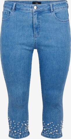 Zizzi Slimfit Jeans in Blauw: voorkant