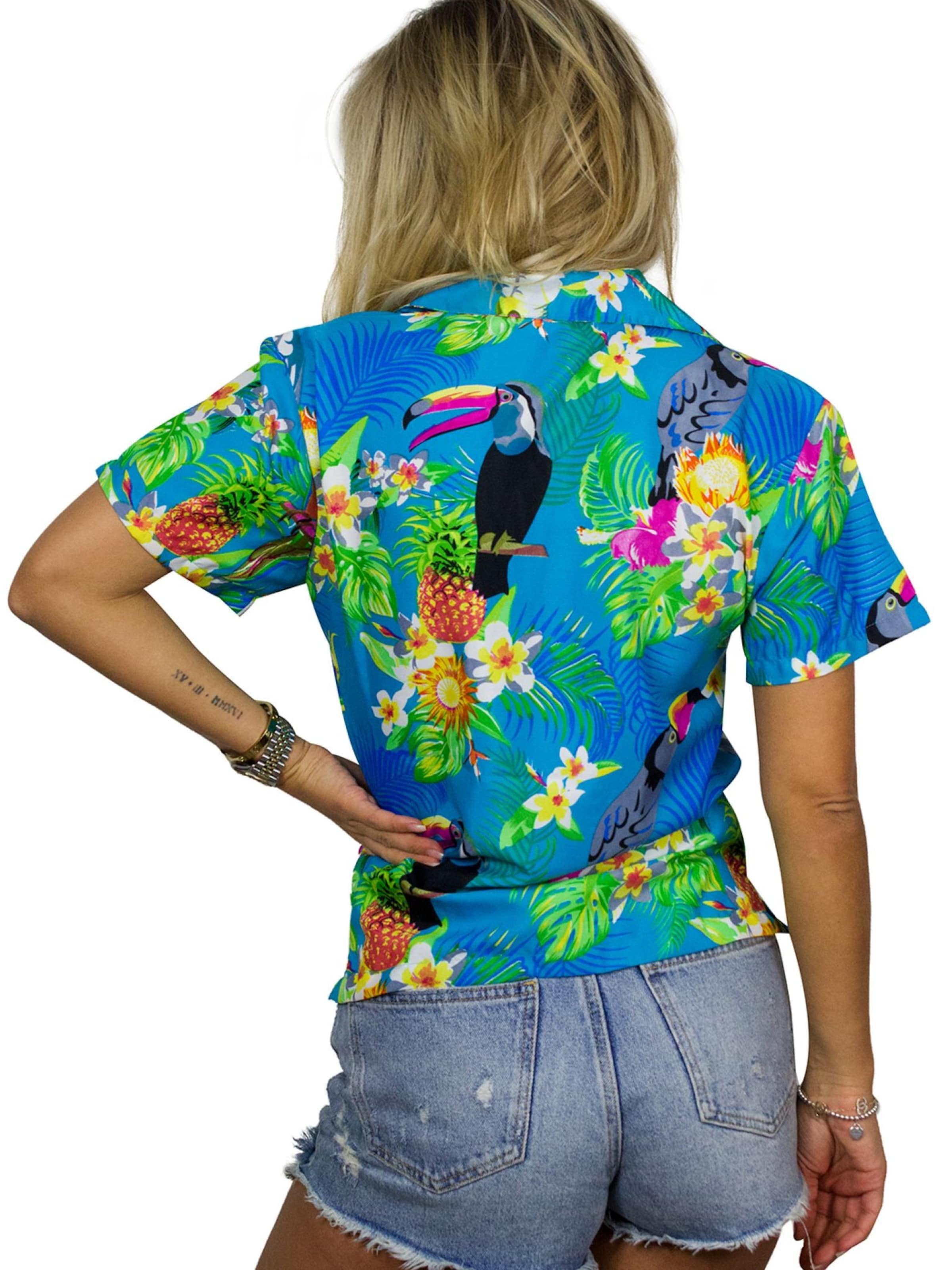 King Kameha Bluse 'Parrot Cockatoo'‌‌‌‌‌‌‌‌‌ in Blau