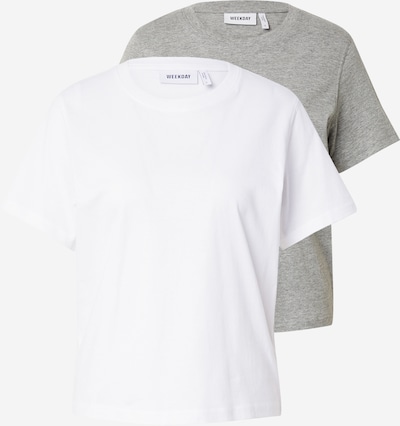 WEEKDAY T-shirt 'Essence Standard' en gris chiné / blanc, Vue avec produit