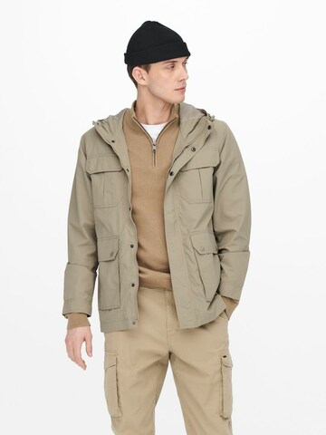 Only & Sons Winterparka in Bruin: voorkant