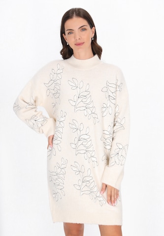 Usha Gebreide jurk in Beige: voorkant