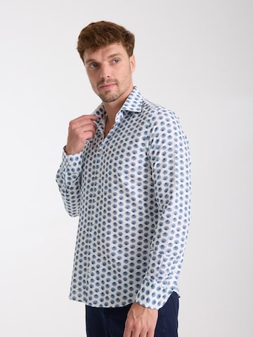 7Camicie Slim fit Zakelijk overhemd 'Firenze Linen Man Shirt White Blue' in Wit