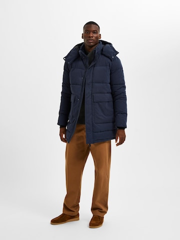 SELECTED HOMME Winterparka 'Bow' in Blauw