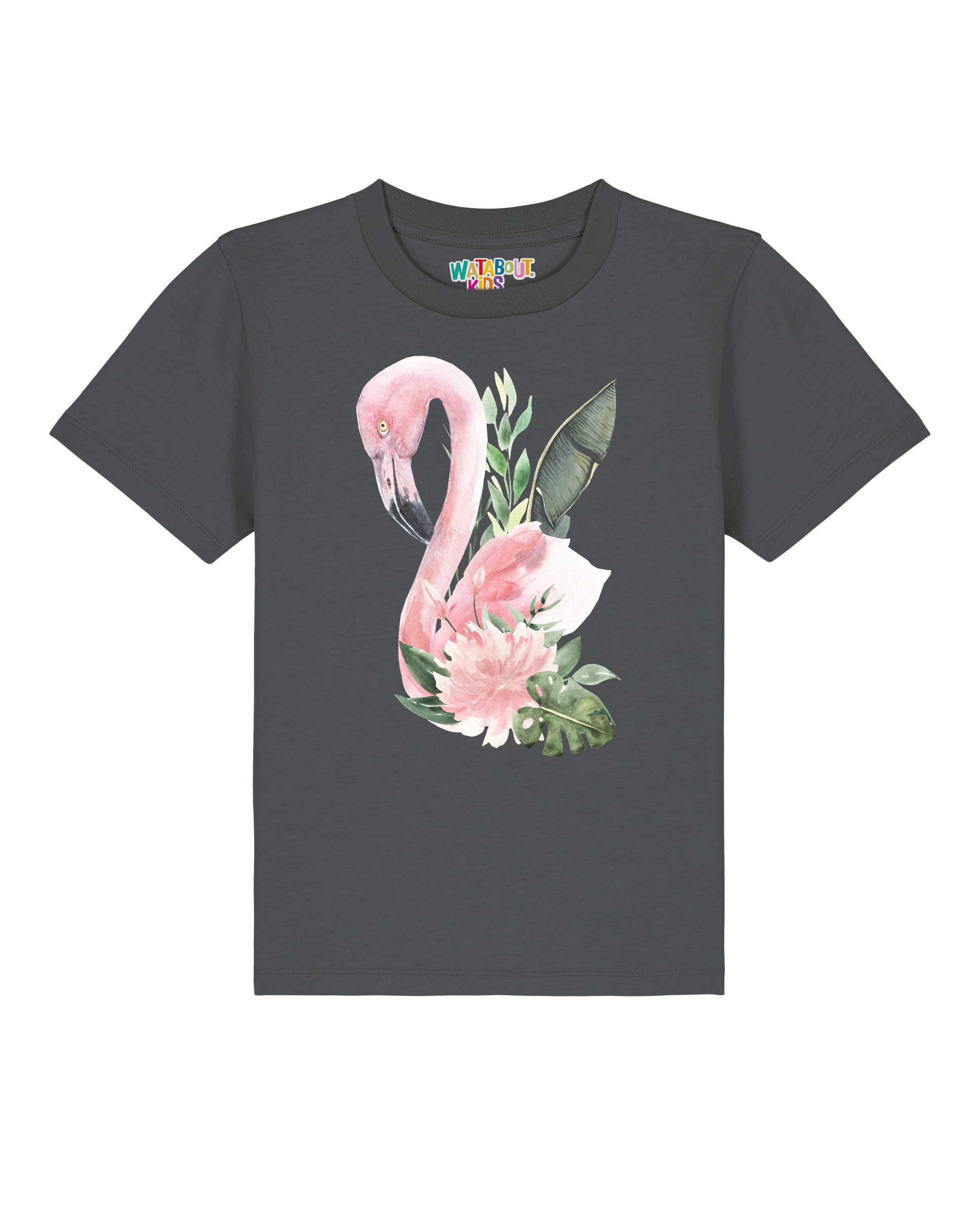T-Shirt 'Flamingo Mit Blumen' watabout.kids en gris : devant
