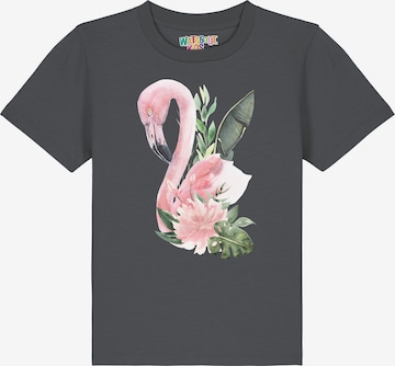 watabout.kids T-Shirt 'Flamingo Mit Blumen' in Grau: Vorderseite
