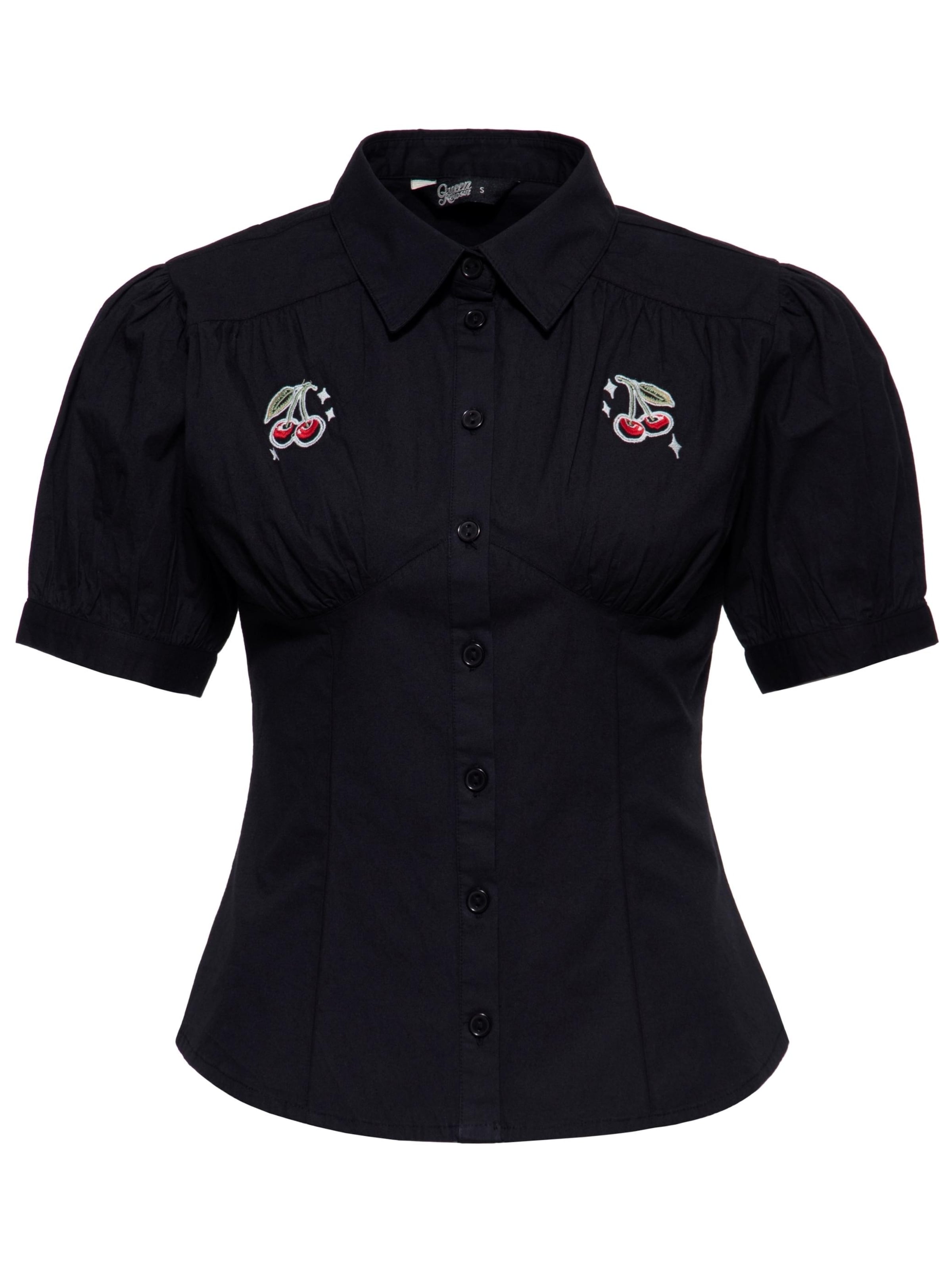 Queen Kerosin Bluse 'Cherry' in Schwarz: Vorderseite