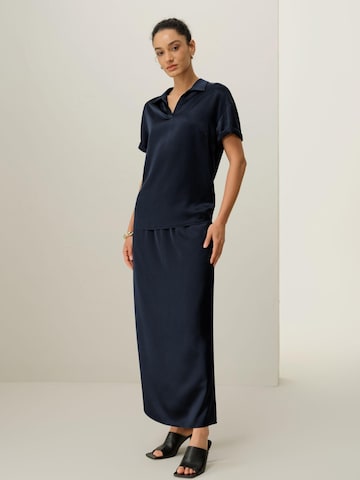 Lilysilk Bluse 'Waschbare Seiden-Charmeuse Polo-Oberteil'‌‌ in Blau