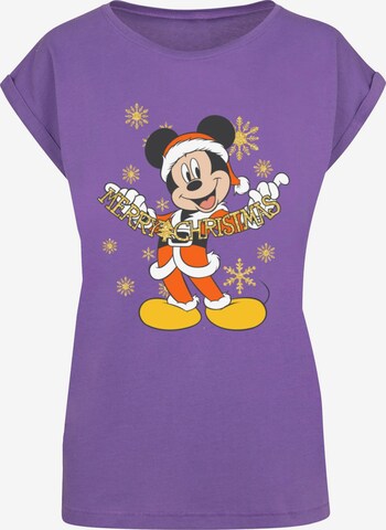 ABSOLUTE CULT Shirt 'Mickey Mouse - Merry Christmas Gold' in Lila: voorkant